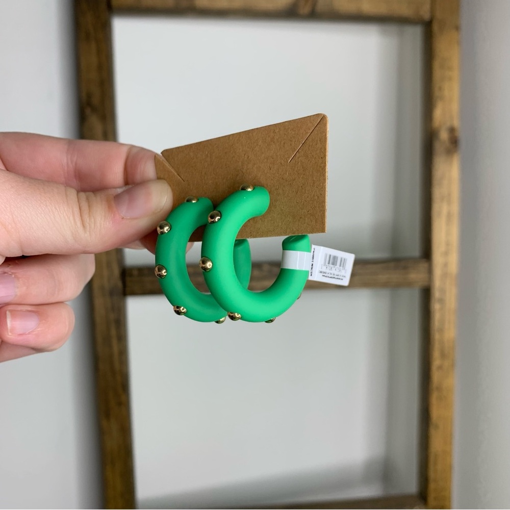 Michelle Mcdowell Large Green Hoop Studded Earrings
